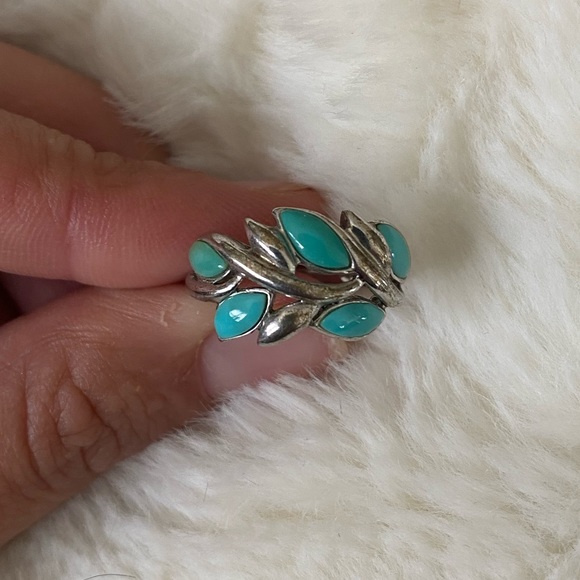 Vintage Designer EA Turquoise Sterling Silver Ring - Size 6 - Picture 4 of 15